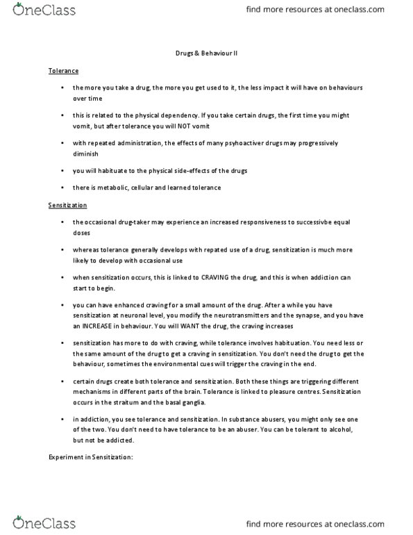 PSY 2301 Lecture Notes - Lecture 10: Psychoactive Drug, Reuptake, Enkephalin thumbnail