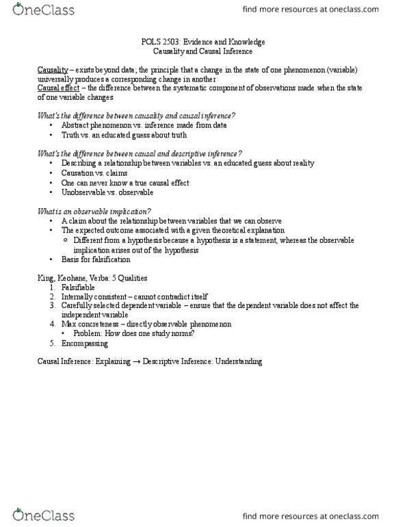 POLS 2503 Lecture Notes - Lecture 9: Unobservable, Causal Inference, Dependent And Independent Variables thumbnail