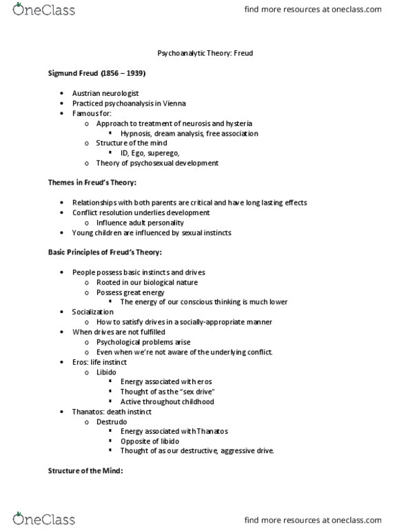 HDF 378L Lecture Notes - Lecture 9: Dream Interpretation, Destrudo, Ego Ideal thumbnail