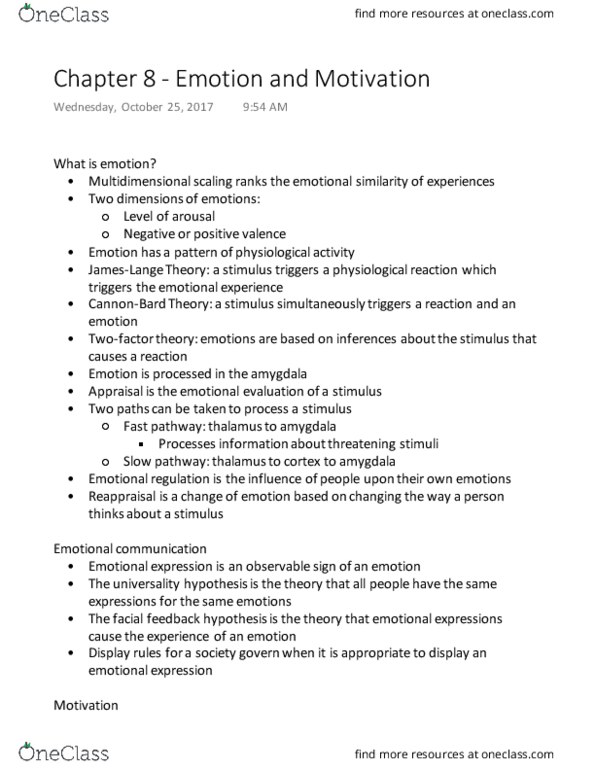 PSYCH 1101 Chapter Notes - Chapter 8: Motivation, Human Sexual Response Cycle, Anorexia Nervosa thumbnail