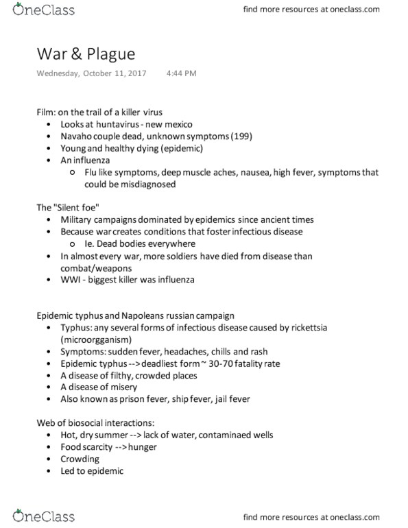 ANTHROP 2U03 Lecture Notes - Lecture 7: Epidemic Typhus, Body Louse, Malnutrition thumbnail