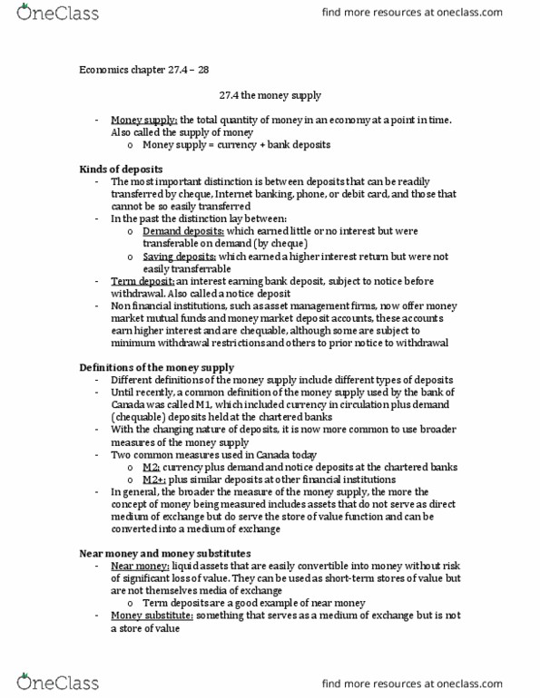 ECON 1100 Chapter Notes - Chapter 27-28: Monetary Transmission Mechanism, Human Capital, Potential Output thumbnail