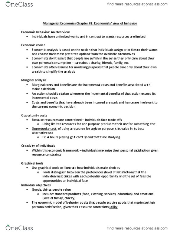 ECON 4400 Chapter Notes - Chapter 2: Marginalism, Risk Neutral, Decision-Making thumbnail