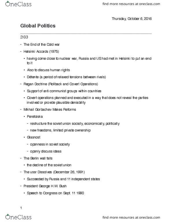 POLSCI 2I03 Lecture Notes - Lecture 1: Neoliberalism, Helsinki Accords, Liberal Democracy thumbnail