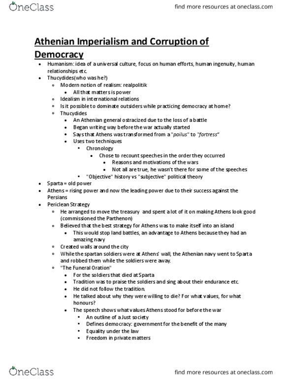 HUM 001A Lecture Notes - Lecture 16: Siege Of Melos, Realpolitik, Poilu thumbnail