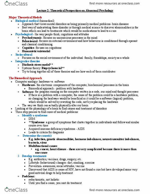 Psychology 2310A/B Lecture Notes - Lecture 2: Citalopram, General Paresis Of The Insane, Somatic Nervous System thumbnail