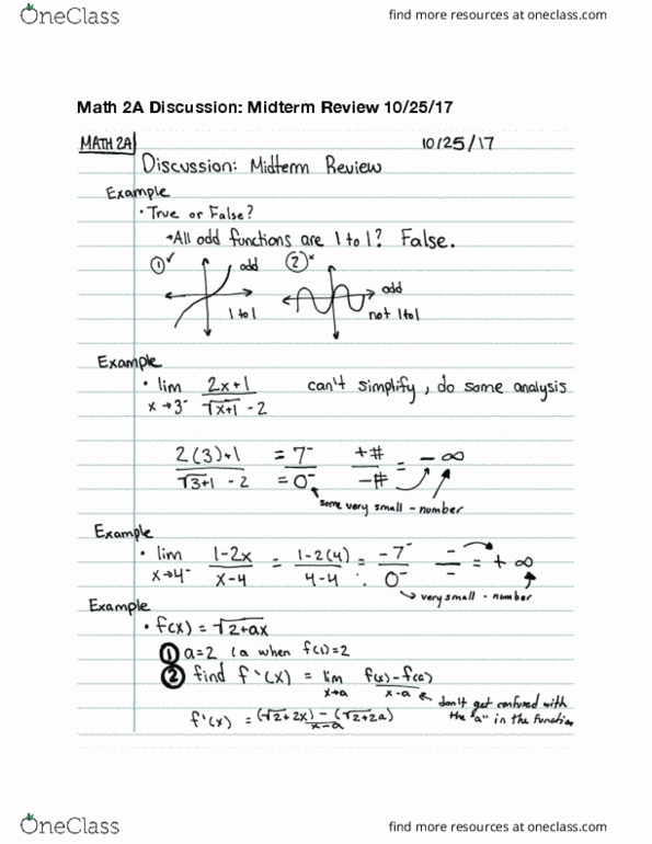 MATH 2A Lecture 11: Math2A Discussion- Midterm Review 10/25 thumbnail