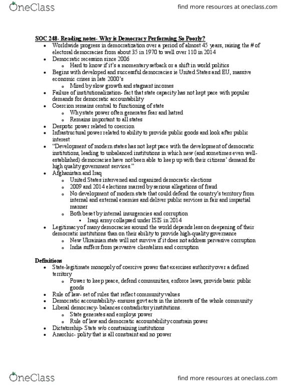 SOC 248 Chapter Notes - Chapter Fukuyama: Liberal Democracy, Participatory Budgeting, Open Government Partnership thumbnail