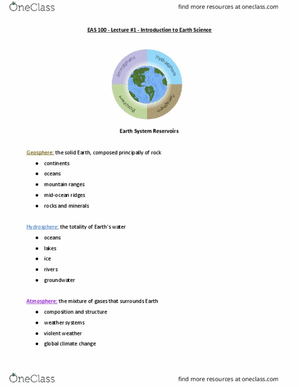 EAS100 Lecture Notes - Lecture 1: Hydrosphere, Biogeography, Geosphere thumbnail