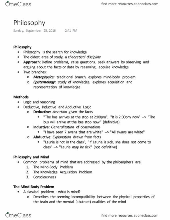 COGS 100 Lecture Notes - Lecture 2: Descriptive Knowledge, Procedural Knowledge, Physicalism thumbnail