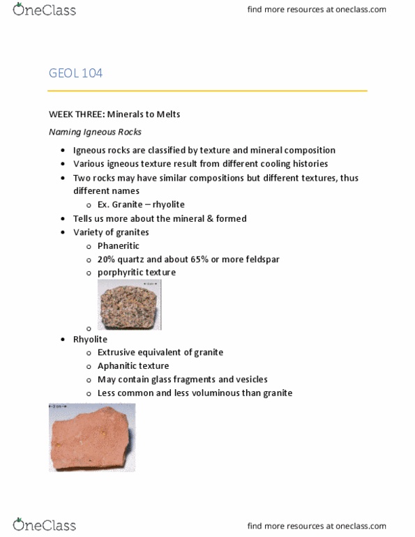 GEOL 104 Lecture Notes - Lecture 3: Batholith, Magma Chamber, Xenolith thumbnail