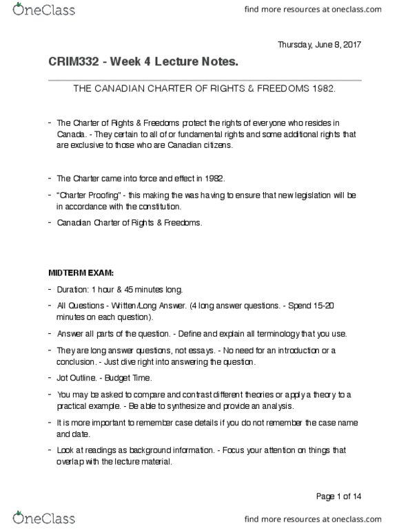 CRIM 417 Lecture Notes - Lecture 9: Equal Protection Clause, Section 33 Of The Canadian Charter Of Rights And Freedoms, Welfare Rights thumbnail