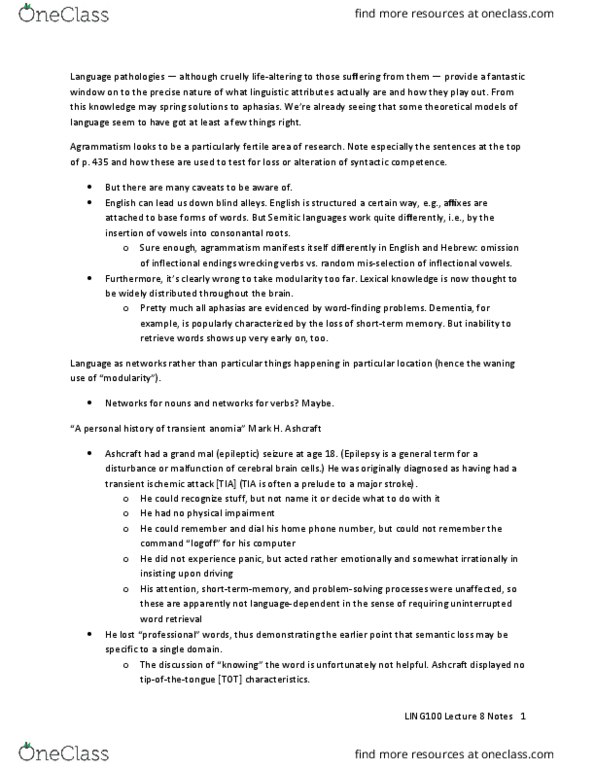 LING 100 Lecture Notes - Lecture 8: Transient Ischemic Attack, Semitic Languages, Salami thumbnail