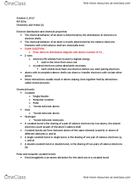 ISP 203A Lecture Notes - Lecture 7: Atomic Number, Covalent Bond, Ion thumbnail