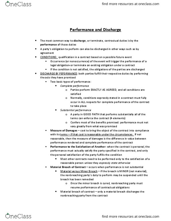 LAW-2150 Lecture Notes - Lecture 16: Rescission, Specific Performance, Liquidated Damages thumbnail