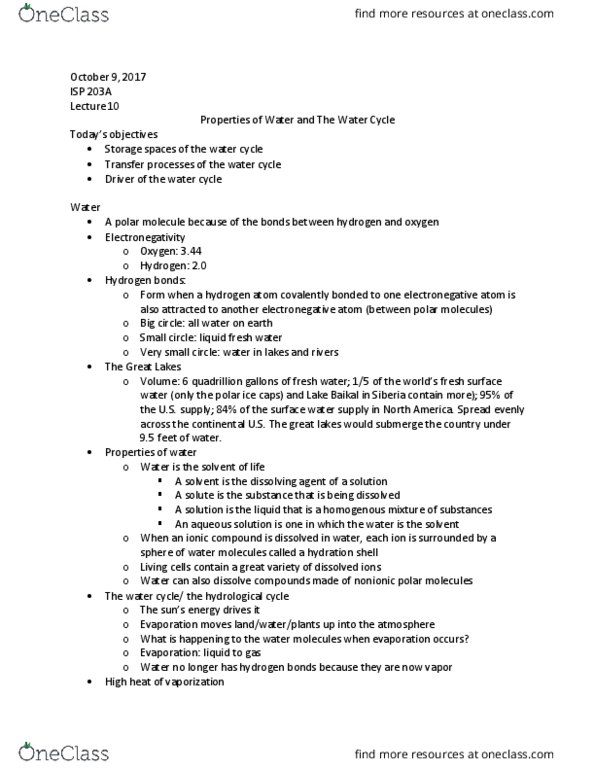 ISP 203A Lecture Notes - Lecture 9: Quercus Douglasii, Features New To Windows 8, Water Cycle thumbnail