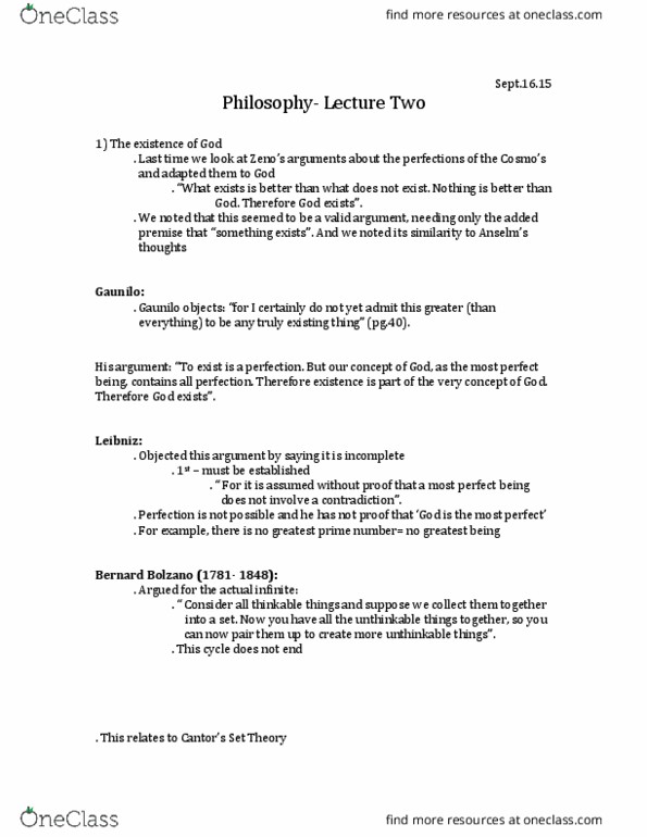 PHILOS 1E03 Lecture Notes - Lecture 2: Actual Infinity, Manichaeism, Omnibenevolence thumbnail