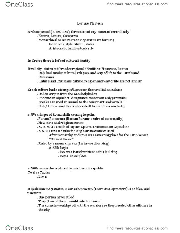 HISTORY 1M03 Lecture Notes - Lecture 13: Plebs, Oligarchy, Phoenician Alphabet thumbnail