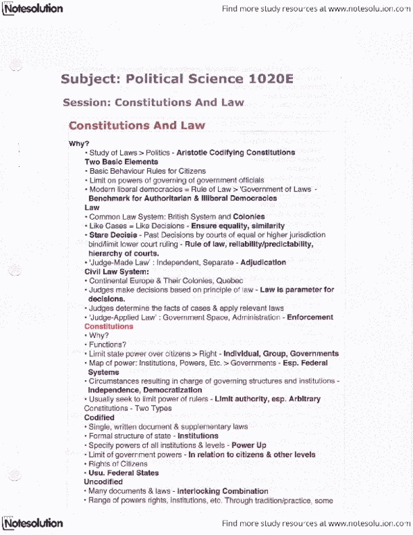 Political Science 1020E Lecture : Constitutions And The Law.pdf thumbnail