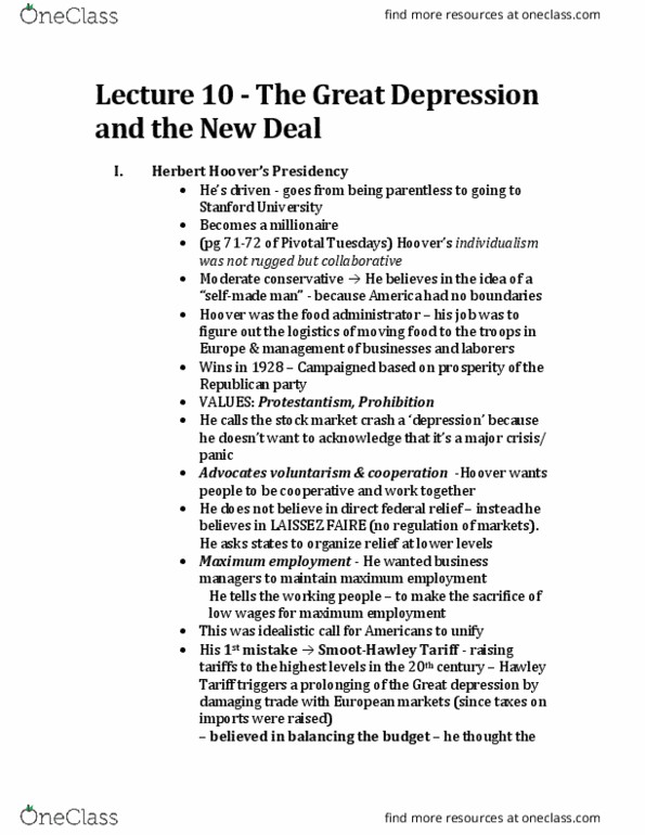 HIST 2112 Lecture Notes - Lecture 10: Second New Deal, Federal Deposit Insurance Corporation, New Deal Coalition thumbnail