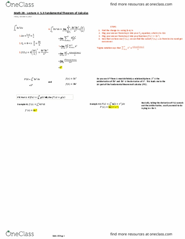 MATH 2B Lecture Notes - Lecture 4: Summation, Antiderivative thumbnail