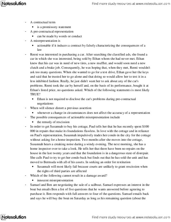 BUSA 690 Lecture Notes - Lecture 8: Rescission, Uberrima Fides, Parol Evidence Rule thumbnail