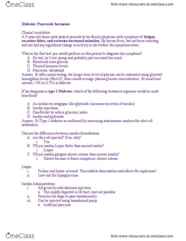 PHRM 201 Lecture Notes - Lecture 17: Insulin Glargine, Diabetes Mellitus Type 1, Glibenclamide thumbnail