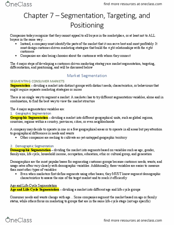 COMM-2036EL Chapter Notes - Chapter 7: Market Segmentation, Psychographic, Giant Tiger thumbnail