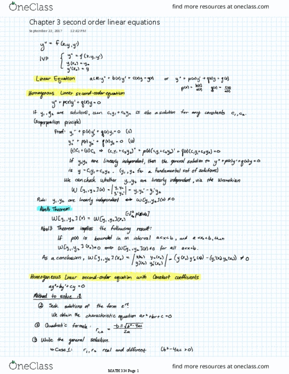 MATH334 Lecture 13: MATH 334 Second Order Linear Differential Equations thumbnail