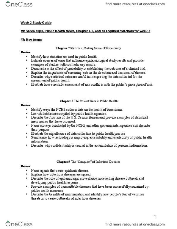PUBHLTH 1 Lecture Notes - Lecture 3: Public Health Surveillance, Public Health, Risk Assessment thumbnail