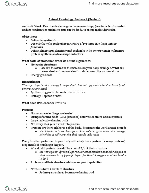 BIOB34H3 Lecture Notes - Lecture 4: Molecular Geometry, Phenotypic Plasticity, Protein Structure thumbnail