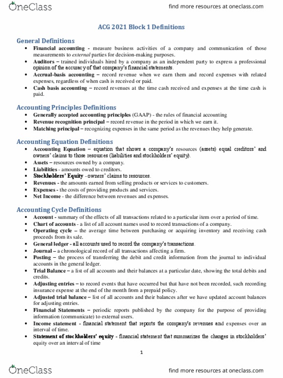 ACG 2021 Lecture Notes - Lecture 1: Standard Accounting Practice, Deferral, General Ledger thumbnail