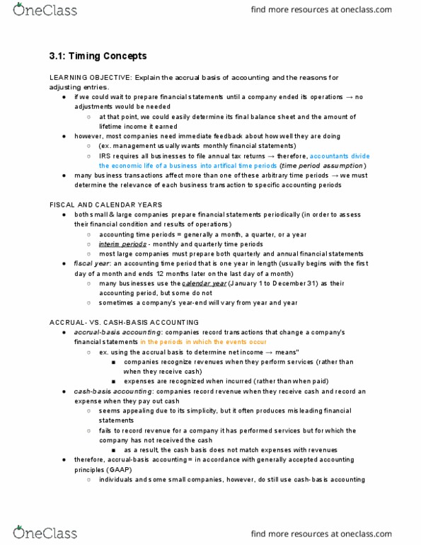 MGMT 1A Chapter Notes - Chapter 3.1: Accrual, Financial Statement, Income Statement thumbnail