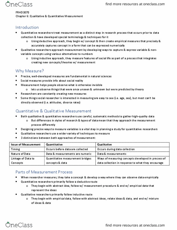 FRHD 3070 Chapter Notes - Chapter 6: Theoretical Definition, Operationalization, Operational Definition thumbnail