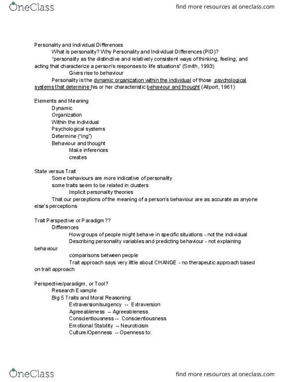 PSYC 102 Lecture Notes - Lecture 4: Neuroticism, Conscientiousness, Extraversion And Introversion thumbnail