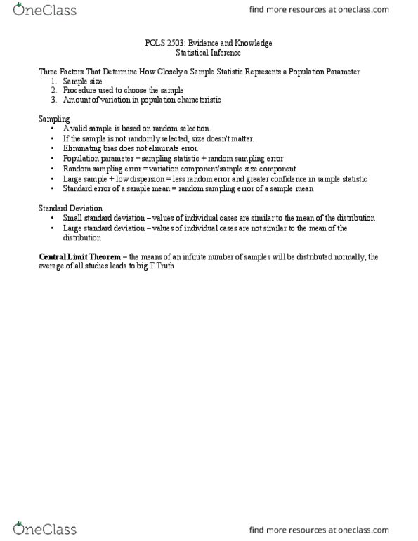 POLS 2503 Lecture Notes - Lecture 11: Observational Error, Statistic, Sample Size Determination thumbnail