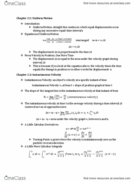 PHYSICS 5A Chapter 2.2, 2.3, 2.4, 2.5: Physics 5A Chapter 2.2 - 2.5- Uniform Motion, Instantaneous Velocity, Acceleration, & Motion with Constant Acceleration thumbnail