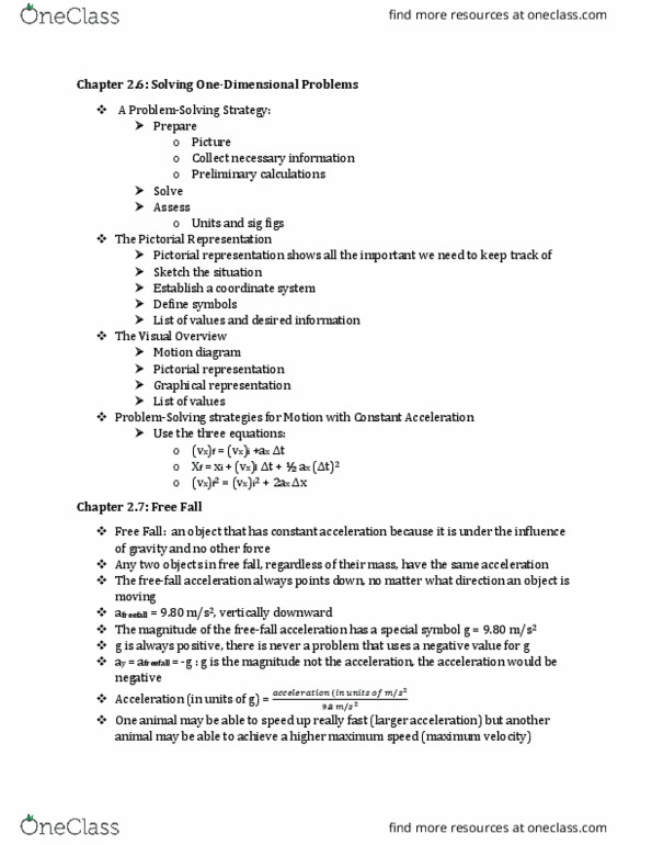 PHYSICS 5A Chapter Notes - Chapter 2.6, 2.7, 2.8, 3.4, 3.6: Projectile Motion thumbnail