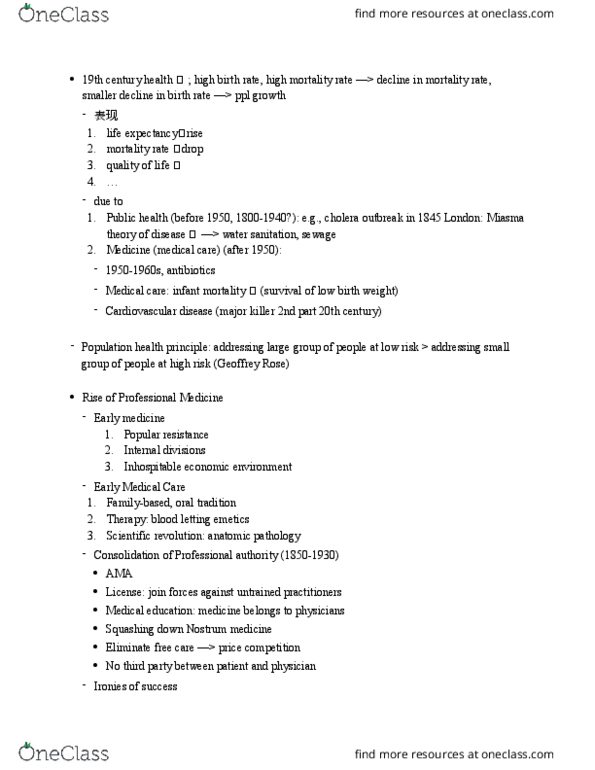 SOCIOL 132 Lecture Notes - Lecture 1: Anatomical Pathology, Miasma Theory, Infant Mortality thumbnail