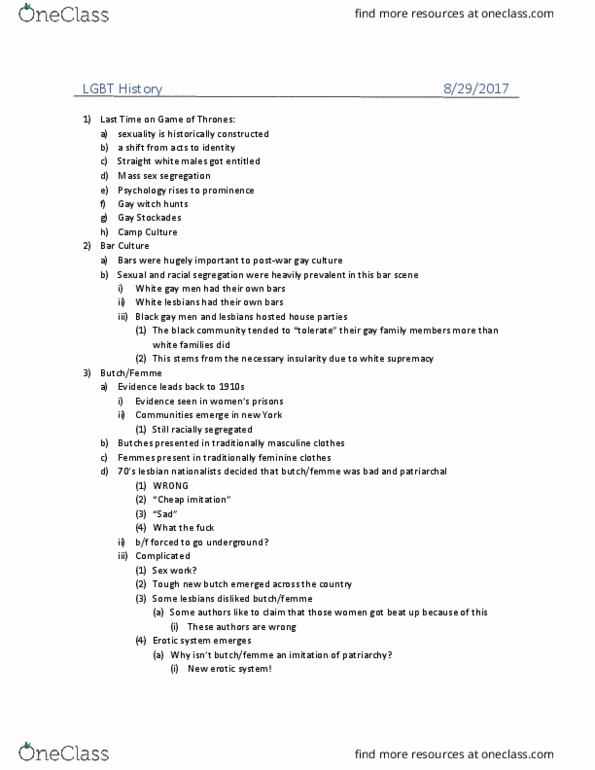 HISTORY 3620 Lecture Notes - Lecture 2: Cheap Imitation, White Supremacy, Sex Segregation thumbnail