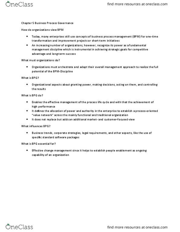 COMMERCE 4KI3 Lecture Notes - Lecture 3: Business Process Management, Business Process, Enterprise Architecture thumbnail