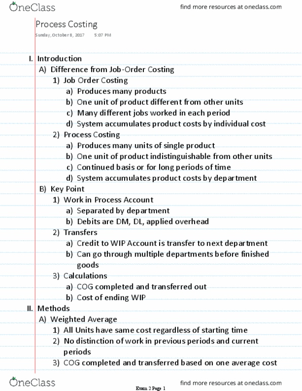 ACCTMIS 2300 Lecture 6: Process Costing Notes thumbnail