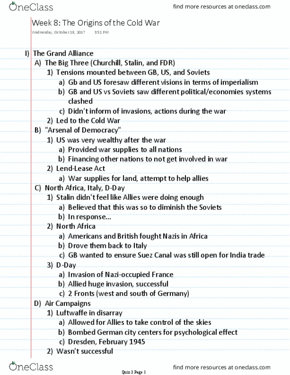 HISTORY 2500 Lecture Notes - Lecture 8: Atlantic Charter, Dragaera, Clement Attlee thumbnail