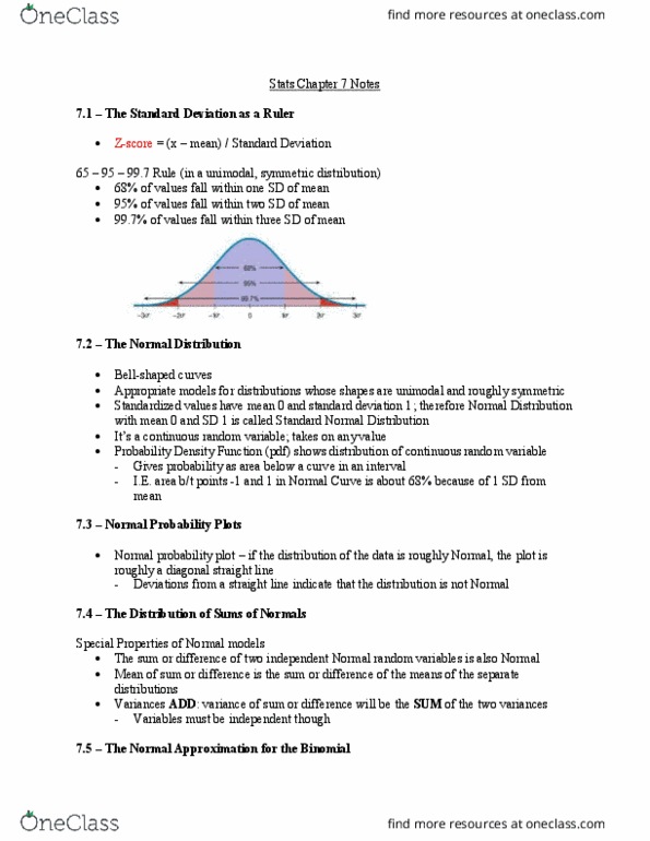 STA 309 Chapter Notes - Chapter 7: Probability Distribution, Probability Plot, Unimodality thumbnail