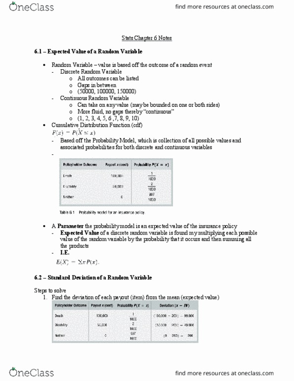 STA 309 Chapter Notes - Chapter 6: Random Variable, Standard Deviation, Bernoulli Trial thumbnail