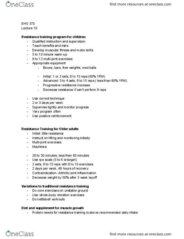 EHS 360 Lecture Notes - Lecture 19: Bone Density, Whey Protein, One-Repetition Maximum thumbnail