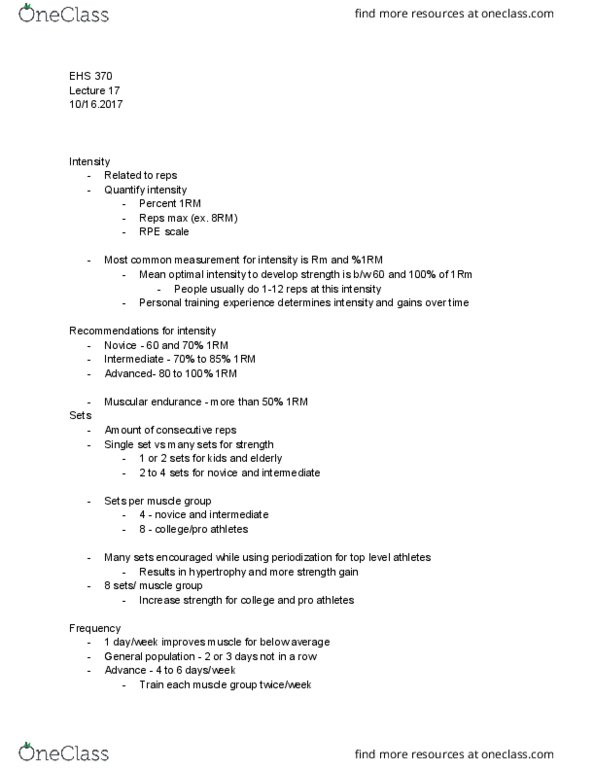 EHS 360 Lecture Notes - Lecture 17: One-Repetition Maximum, Hypertrophy thumbnail