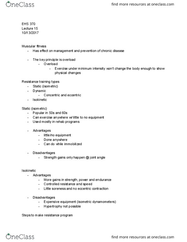 EHS 360 Lecture Notes - Lecture 16: Muscle Contraction, Hypertrophy thumbnail