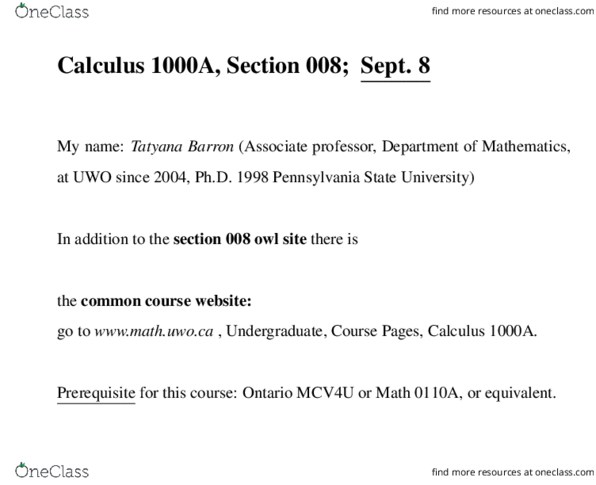 Calculus 1000A/B Lecture Notes - Lecture 17: Webassign, University Of Western Ontario, Associate Professor thumbnail