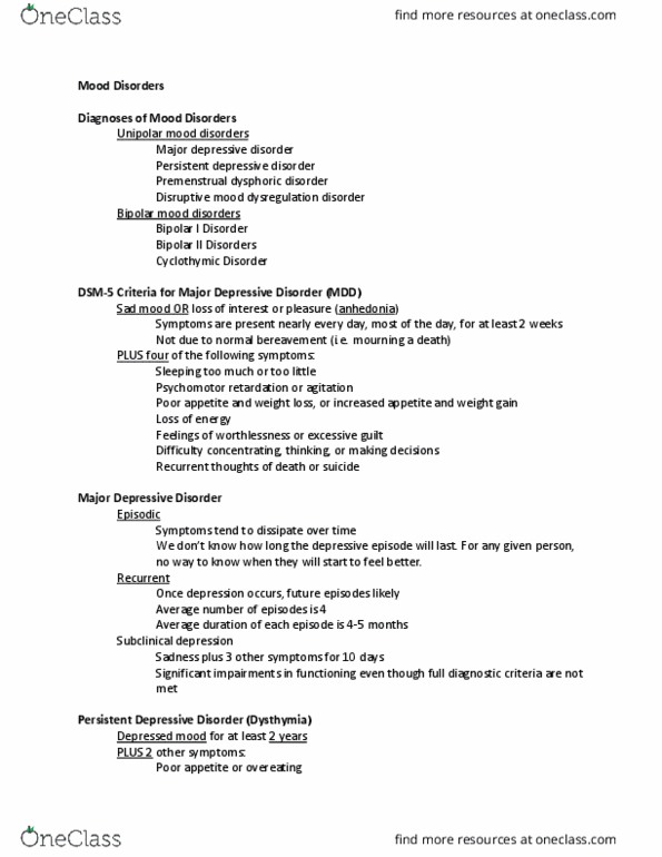 POLS 110 Lecture Notes - Lecture 1: Premenstrual Dysphoric Disorder, Major Depressive Disorder, Major Depressive Episode thumbnail